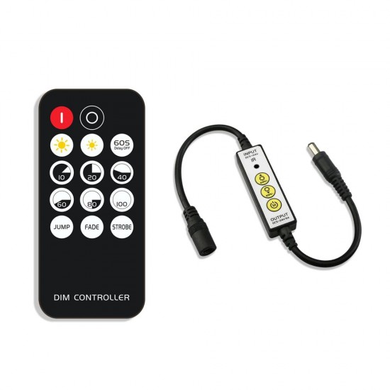 Mini 3Keys Button IR LED Dimmer Controller+14Keys Remote Control for Single Color Strip Light DC5-24V Mini 3Keys Button IR LED Dimmer Controller+14Keys Remote Control for Single Color Strip Light DC5-24V