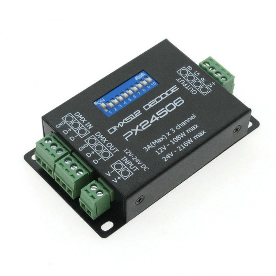 PX24506 DMX 512 Decoder Driver Amplifier Controller for RGB LED Strip Light DC12V-24V