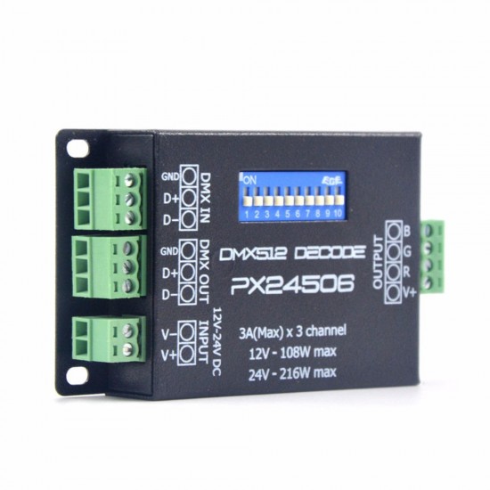 PX24506 DMX 512 Decoder Driver Amplifier Controller for RGB LED Strip Light DC12V-24V