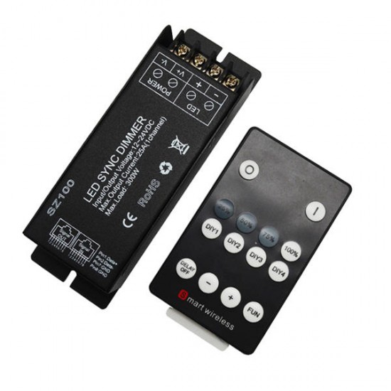 RF Wireless Remote LED DIY Controller Dimmer 1 Channel 25A DC12V-24V For Single Strip Light Lamp RF Wireless Remote LED DIY Controller Dimmer 1 Channel 25A DC12V-24V For Single Strip Light Lamp