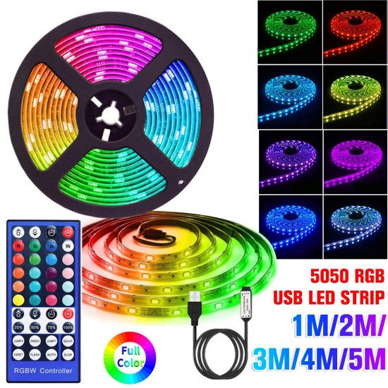 1-5M 5050 RGB USB LED Strip Light Colour Changing + 44 Keys IR Remote Control Christmas Decorations Lights