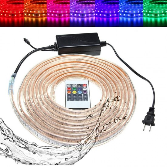 10/15M SMD5050 LED RGB Flexible Rope Outdoor Waterproof Strip Light + Plug + Remote Control AC110V