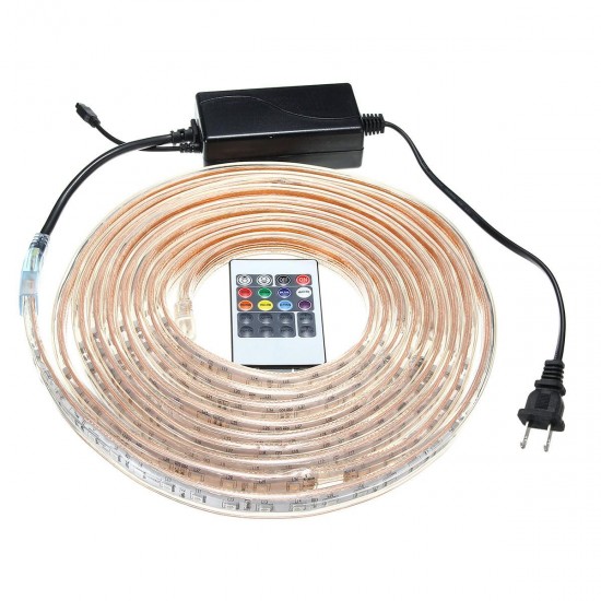 1/2/3/5M SMD5050 LED RGB Flexible Rope Outdoor Waterproof Strip Light + Plug + Remote Control AC110V