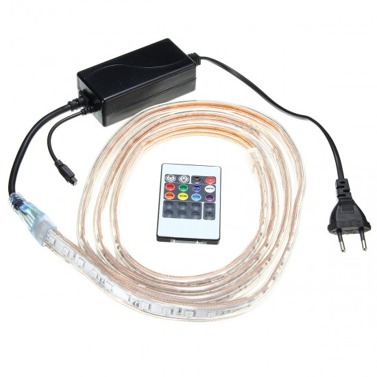 1/2/3/5M SMD5050 LED RGB Flexible Rope Outdoor Waterproof Strip Light + Plug + Remote Control AC220V