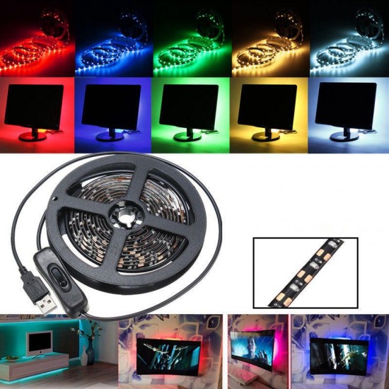 200CM SMD3528 LED Flexible Strip Tape Light USB Switch Lamp PC TV Background Lighting DC5V