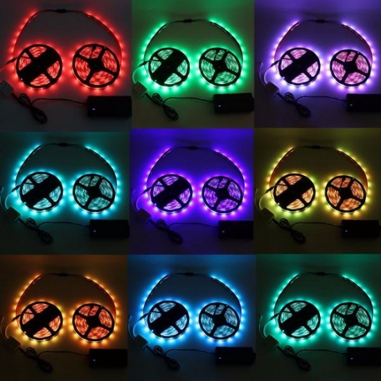 2PCS 5M 150 LEDs 5050 RGB Waterproof 44 Key Remote Control DC12V Flexible LED Strip Light Kit