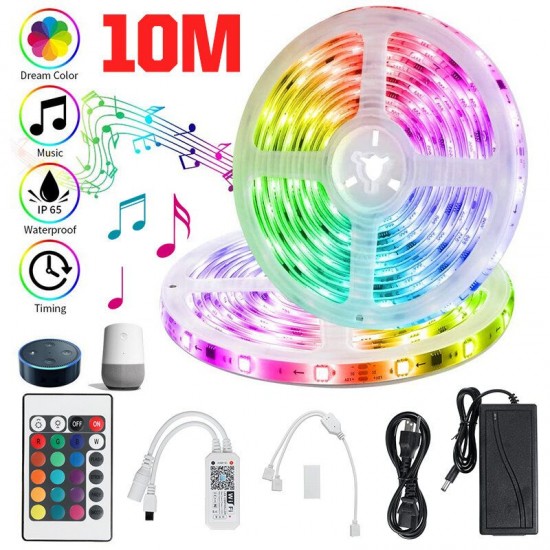 32.8ft RGB LED Strip Lights, Smart Home Alexa Wifi Wireless Controlled Light Strip Rope Kit Christmas Decorations Lights Working with Alexa & Assistant with 24key Remote Controller