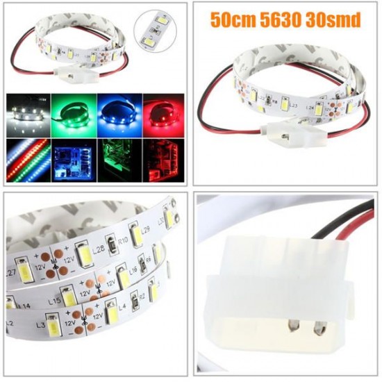 50CM SMD 5630 Non Waterproof LED Flexible Strip Light PC Computer Case Adhesive Lamp 12V