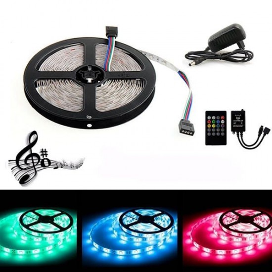 5M 300 LED SMD3528 Waterproof RGB Flexible Strip with Music Controller DC12V 2A Power Adapter 5M 300 LED SMD3528 Waterproof RGB Flexible Strip with Music Controller DC12V 2A Power Adapter