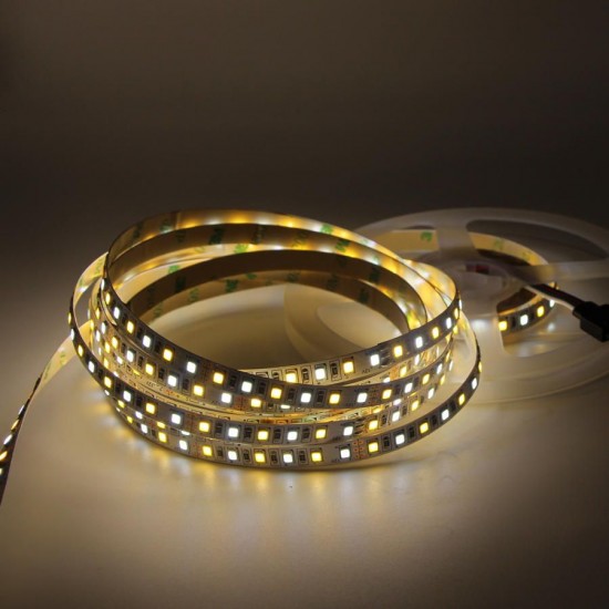 5M 4 Pins SMD2835 Non-Waterproof Double Color Warm White Pure White LED Strip Light DC12V