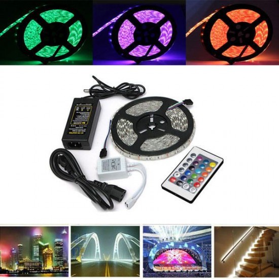 5M 5050 RGB Waterproof 300 LED Flexible Rope Strip Light + 24 Key Controller + 12V Power Adapter 5M 5050 RGB Waterproof 300 LED Flexible Rope Strip Light + 24 Key Controller + 12V Power Adapter