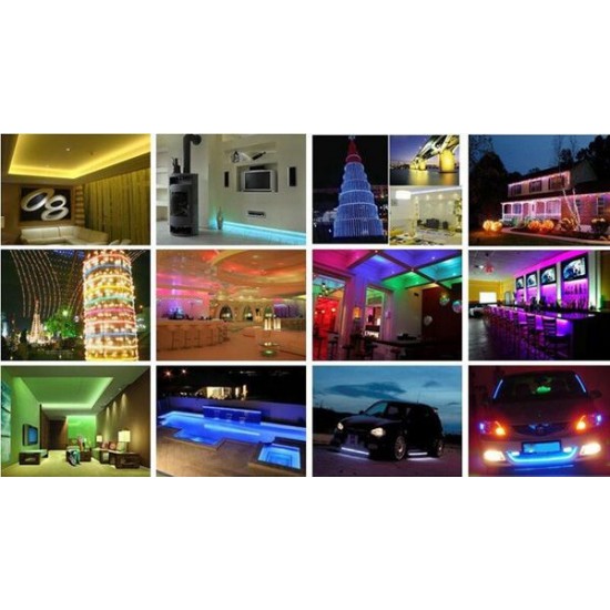 5M 5050 RGB Waterproof 300 LED Flexible Rope Strip Light + 24 Key Controller + 12V Power Adapter