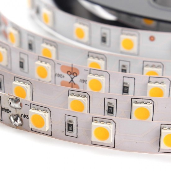 5M 60W 5050 SMD Non-waterproof 300LEDs Strip Light Pure White Warm White DC24V