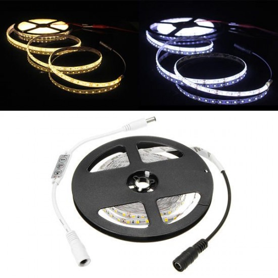 5M SMD3528 White/Warm White 600 LED Waterproof Flexible Strip Light Kit With 3 Keys Dimmer DC12V