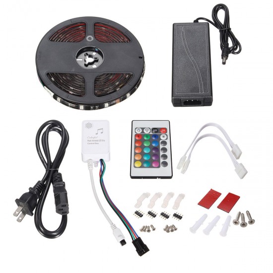 5M SMD5050 150LEDs Waterproof RGB Strip Light+5A Power Supply with 24keys Remote Control DC12V