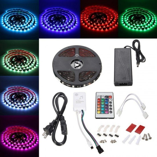 5M SMD5050 150LEDs Waterproof RGB Strip Light+5A Power Supply with 24keys Remote Control DC12V