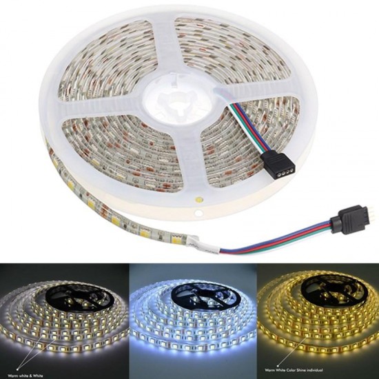 5M SMD5050 Waterproof 300LEDs Double Color Temperature Warm White+Pure White Flexible Strip Light DC12V