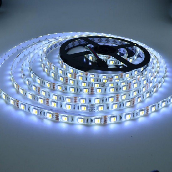 5M SMD5050 Waterproof 300LEDs Double Color Temperature Warm White+Pure White Flexible Strip Light DC12V