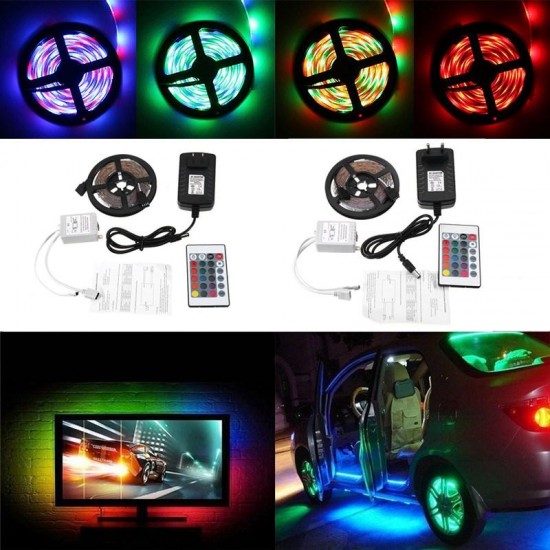 DC12V 5M Non-waterproof 3528SMD RGB LED Strip Lights US EU Power Adapter + 24 Keys Remote Control