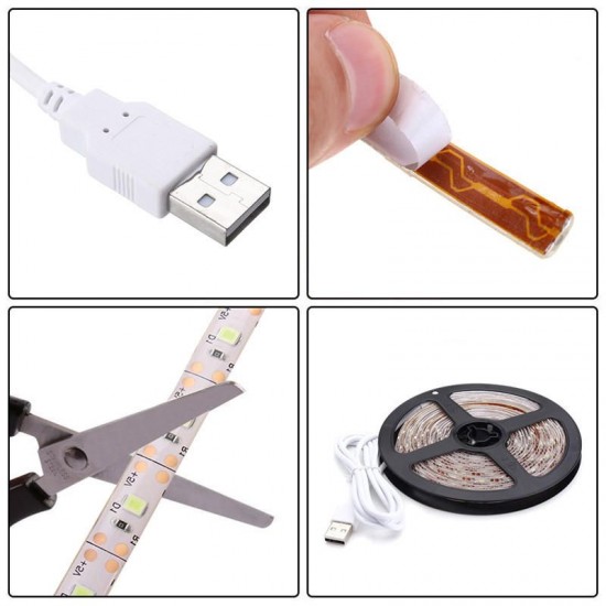 DC5V 1M USB Pure White Warm White Red Blue 2835 SMD Waterproof LED Strip Backlight for Home