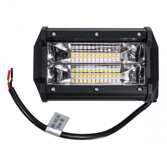 5 Inch 72W LED Work Light Bar Strobe Flash Lamp White Amber For Off-road SUV ATV
