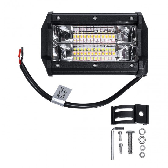 5 Inch 72W LED Work Light Bar Strobe Flash Lamp White Amber For Off-road SUV ATV