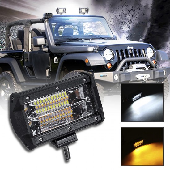 5 Inch 72W LED Work Light Bar Strobe Flash Lamp White Amber For Off-road SUV ATV
