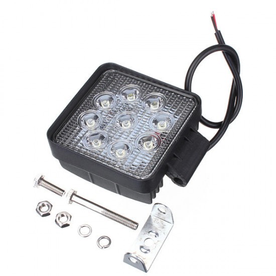 DC10-30V 27W 2500LM White 6000K 4X4 Square Flood LED Work Light forTruck ATV Boat Off Road Cars