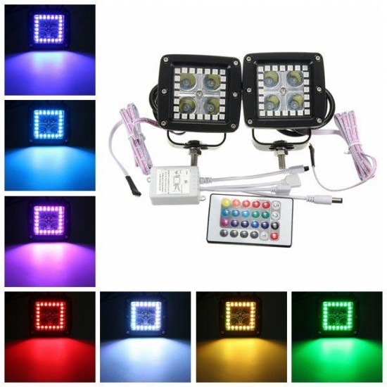 Pair 3inch RGB Control LED Work Light Bar Multicolor Halo Ring For Off Road 4X4 4WD SUV Pair 3inch RGB Control LED Work Light Bar Multicolor Halo Ring For Off Road 4X4 4WD SUV