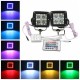 Pair 3inch RGB Control LED Work Light Bar Multicolor Halo Ring For Off Road 4X4 4WD SUV