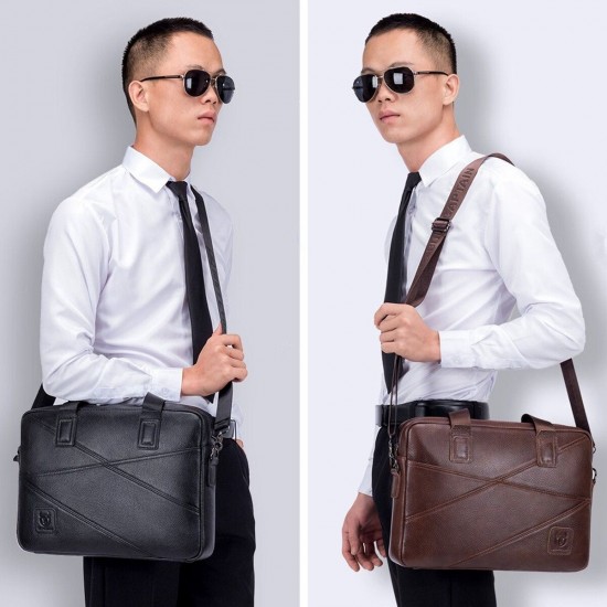 Cowhide Business Briefcase Laptop Bag Handbag Men's Shoulders Storage Bag Crossbody Bag for 15inch Notebook