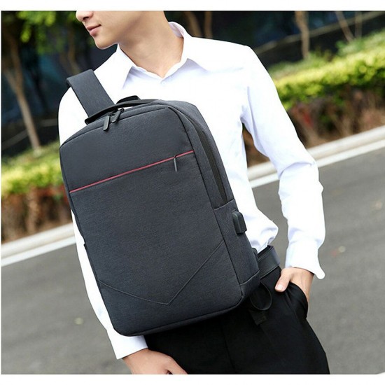 Laptop Bag Backpack Pure Color Business Casual Backpack USB Charging Travel Shoulders Bag