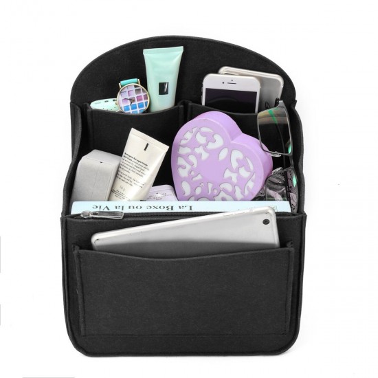 Felt Backpack Organizer Insert Travel Sleeve Bag Multi Pockets Makeup Round Handbag Women Storage Bag