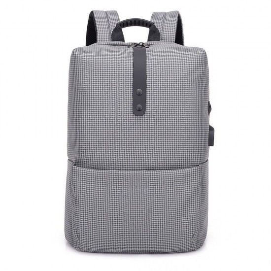 Grid Backpack Laptop Computer Bag Schoolbag Shoulders Storage Bag USB Charging with Headphone Jack for 15.6 inch Notebook