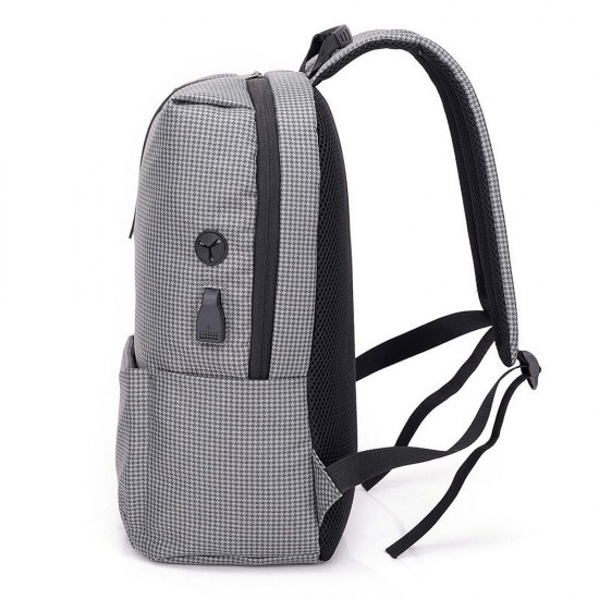 Grid Backpack Laptop Computer Bag Schoolbag Shoulders Storage Bag USB Charging with Headphone Jack for 15.6 inch Notebook