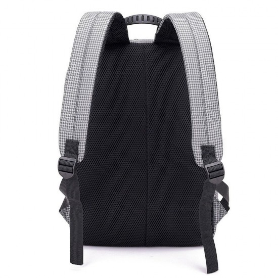 Grid Backpack Laptop Computer Bag Schoolbag Shoulders Storage Bag USB Charging with Headphone Jack for 15.6 inch Notebook