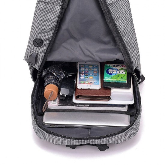 Grid Backpack Laptop Computer Bag Schoolbag Shoulders Storage Bag USB Charging with Headphone Jack for 15.6 inch Notebook Grid Backpack Laptop Computer Bag Schoolbag Shoulders Storage Bag USB Charging with Headphone Jack for 15.6 inch Notebook