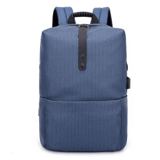 Grid Backpack Laptop Computer Bag Schoolbag Shoulders Storage Bag USB Charging with Headphone Jack for 15.6 inch Notebook