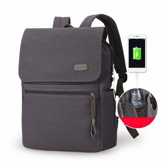 15.6 inch USB Chargering Backpack 20-35L Large Capacity Simple Causal Waterproof Fashion Canvas Laptop Bag