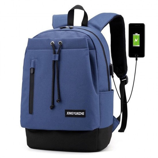 Oxford Backpack Laptop Bag with USB Charging Port Student School Bag Fashion Shoulder Bag for 15.6 inch Notebook