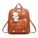 PU Leather Backpack Double Shoulder Bag Women Schoolbag Handbag Crocodile Pattern with Bear Pendant Laptop Bag
