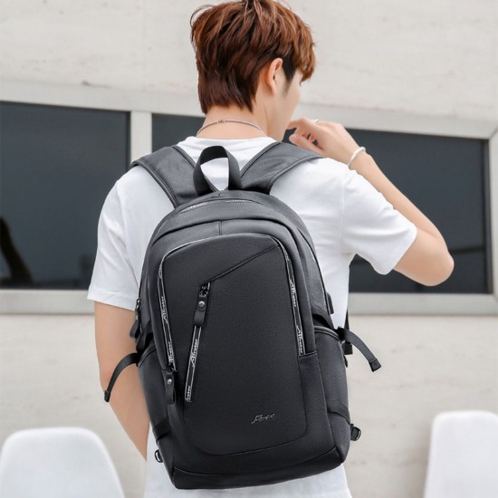 PU Leather Backpack Laptop Bag Shoulder Bag with USB Charging Waterproof Travel Storage Bag for 17 inch Notebook