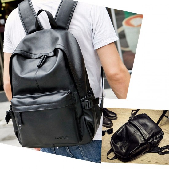 PU Leather Backpack Laptop Bag Shoulders Storage Bag Men's Vintage Schoolbag Student Satchel Rucksack for 15.6inch Notebook