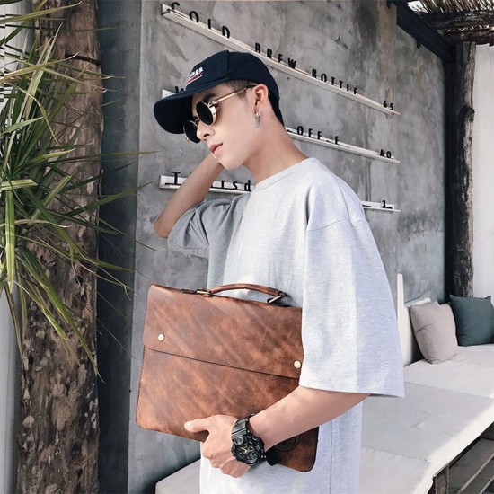PU Leather Business Briefcase Laptop Bag Retro Handbag Men's Ultrathin File Bag Shoulder Bag Crossbody Bag for 12 inch Notebook PU Leather Business Briefcase Laptop Bag Retro Handbag Men's Ultrathin File Bag Shoulder Bag Crossbody Bag for 12 inch Notebook