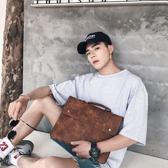 PU Leather Business Briefcase Laptop Bag Retro Handbag Men's Ultrathin File Bag Shoulder Bag Crossbody Bag for 12 inch Notebook PU Leather Business Briefcase Laptop Bag Retro Handbag Men's Ultrathin File Bag Shoulder Bag Crossbody Bag for 12 inch Notebook