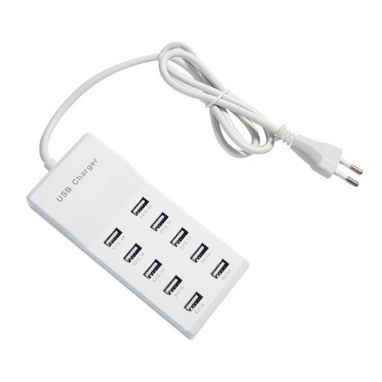 10 Port USB Tablet Charger EU Plug 5V 2.4A Wall Charger Hubs for Samsung Huawei Tablets Phone Pad Fast Charging 5V 1A