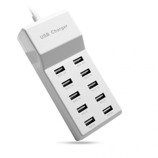 10 Port USB Tablet Charger EU Plug 5V 2.4A Wall Charger Hubs for Samsung Huawei Tablets Phone Pad Fast Charging 5V 1A