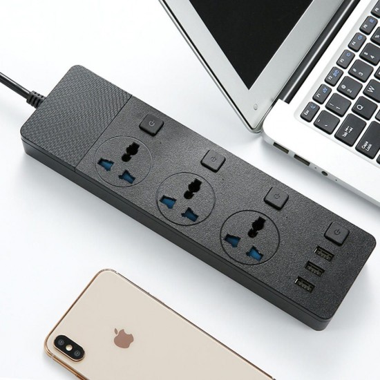 3 AC Universal Outlets Electrical Plug Socket Multifunctional Plug-in Board with USB Independent Switch 2m Extension Cord For Laptop Desk