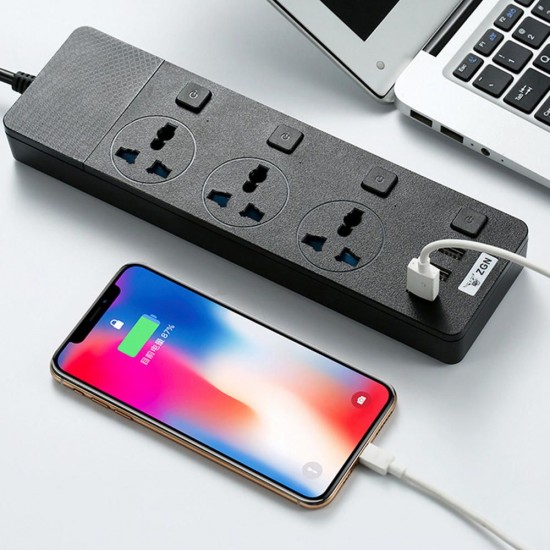 3 AC Universal Outlets Electrical Plug Socket Multifunctional Plug-in Board with USB Independent Switch 2m Extension Cord For Laptop Desk 3 AC Universal Outlets Electrical Plug Socket Multifunctional Plug-in Board with USB Independent Switch 2m Extension Cord For Laptop Desk