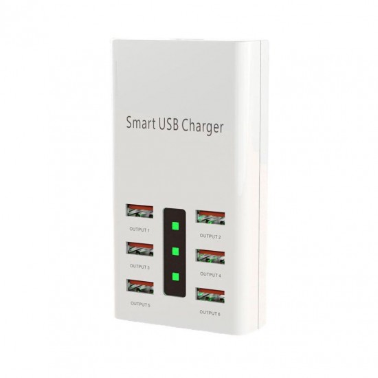6 Port 30W Smart USB Charger Multi-Port Power Adapter LED Display Station Fireproof Intelligent Charger Universal 100-240V 2A